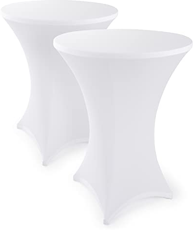 Blumtal 2er Set Stretch Stehtisch Hussen Bügelfrei - Oeko -TEX zertifizierte Tischhussen für Stehtische Ø 60 – 65 cm - Verstärkung im Fußbereich - waschmaschinengeeignet - Weiß