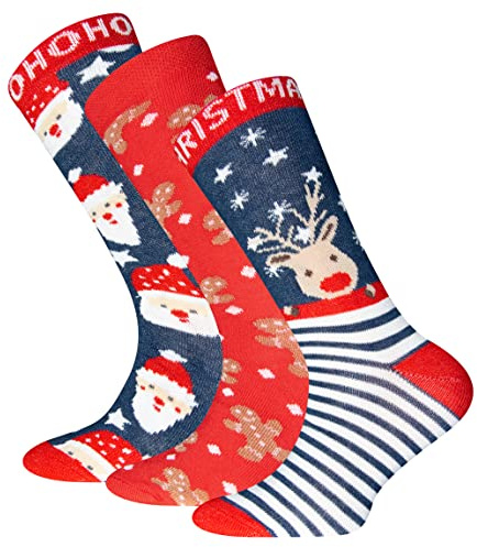 EWERS confezione da 3 calzini natalizi con motivo - Renna Babbo Natale Omino di pan di zenzero, 3 paia di calzini natalizi per bambini signore uomini, cotone, MADE IN GERMANY