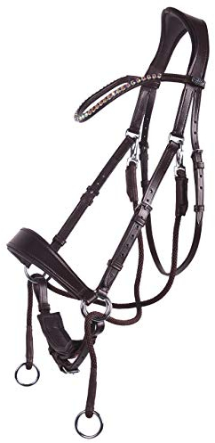 QHP Gebisslose Ledertrense Sunna Sidepull und Gekreuzte Trense braun (Pony)