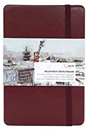 Etchr Watercolor Sketchbook Accordion 4x6in - 100% Cotton Watercolor Paper Journal - Hot Press Watercolor Paper - Use for Watercolor Gouache Mixed Media or to Sketch - Sketchbook for Watercolor