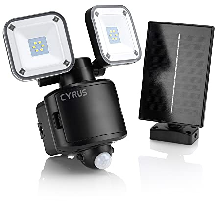 Auraglow Twin LED utomhus säkerhet strålkastare hybrid power sol & backup batteri PIR rörelsesensor