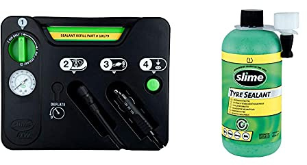 Slime Kit d’Urgence, Comprend le Produit Anti-crevaison et la Pompe, Réparation en 10 min, Noir & Produit Anti-crevaison pour Réparation de Pneu, Recharge pour Kit de Réparation Smart, Flacon de 473ml