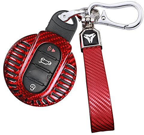 ontto Kohlefaser Autoschlüssel Hülle Cover Passt für BMW Mini Cooper S D One Clubman Works F56 F54 F55 F57 F60 Schlüsselanhänger Schutzhülle Schlüsselcover Schutzhülle 3 4 Tasten-Rot