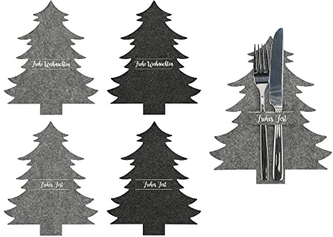 Annastore 6 x Besteckhalter aus Filz in Tannenbaum-Optik - (grau/anthrazit) | Bestecktaschen Weihnachten