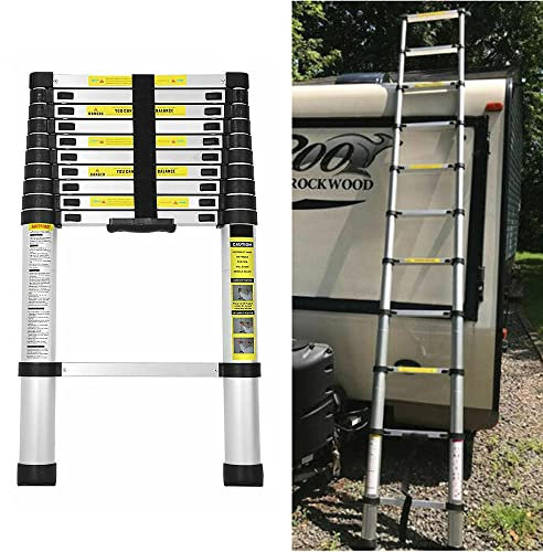 2,6m Teleskopleiter Aluminium Leiter, Rutschfesten Ausziehleiter Anlegeleiter mit 11 Sprossen Mehrzweckleiter, 150KG Tragkraft, EN131