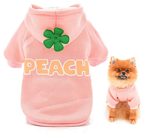 SMALLLEE_LUCKY_STORE Cute Fruits Puppy Fleece Pullover Hoodie Sweatshirt Jumper Sweater for Small Medium Dogs Cat Boy Girl Yorkie Chihuahua Kitten Warm Autumn Winter Clothes,Pink,XXL