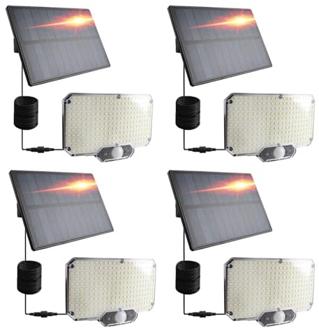 DA LIGHT Lampes solaires d'extérieur,186 LED,Avec détecteur de mouvement,Étanche IP65,Angle d'éclairage de 120°,Éclairage extérieur avec câble,Lampe murale orientable pour jardin, cave, balcon