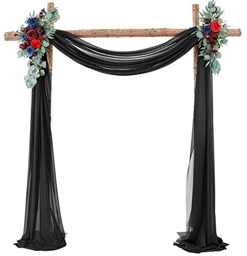 SHTGOI 1 Stück Hochzeitsbogen Vorhang Elastischem Tüll Hochzeit Bogenvorhang Traubogen Vorhänge Gardinen Querbehang für Hochzeitsdekoration Foto Hintergrund 75 * 550cm Schwarz