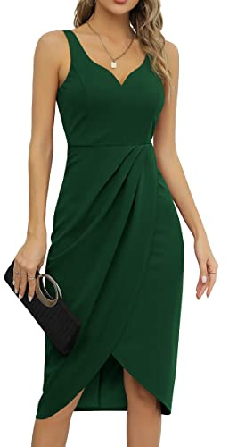 Missufe - Abito da donna, elegante, cocktail, abito da festa, stile Rockabilly, Bodycon, vintage, abito avvolgente, verde scuro, S