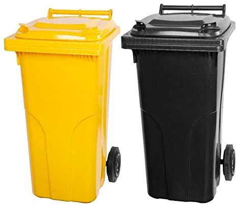 PROREGAL SuperSparSet 2x 2-Rad-Mülltonne MGB | HDPE-Kunststoff | 120 Liter | Gelb & Grau/Schwarz | Mülltonne, Müllgroßbehälter, Mülleimer, Abfalltonne, Müllbehälter, Universaltonne