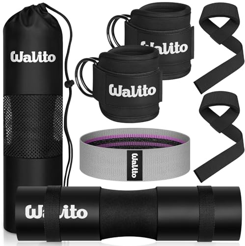 WALITO 8Pcs Barbell Pad Set for Hip Thrust - Squat Pad,Gym Accessories for Women with Bar Bad,Bench Press, with Gym Ankle Straps,Resistance Bands for Working Out,Lifting Strap,Carry Bag