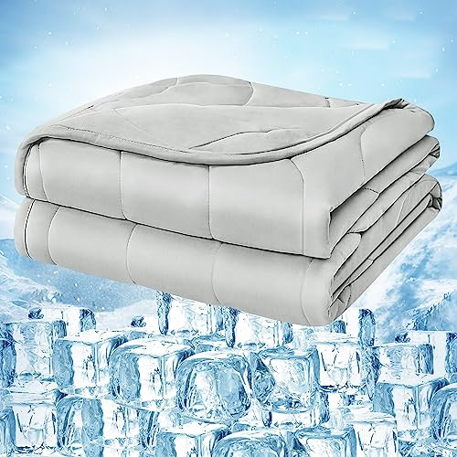 Laneetal Kühldecke leichte Sommerdecke mit Arc-Chill Q-Max > 0,45 Kühlfasern selbstkühlende Decke für Menschen, Sommerbettdecke zum Schlafen, Wohndecke Sofadecke Reisedecke Hellgrau 220x240 cm