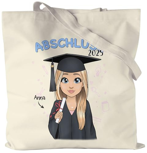 Kiddle-Design Abschluss Jutebeutel Personalisiert | Geschenk zum Schulabschluss Abi Bachelor Master Frau | Abschlussgeschenk mit Name Absolvent Doktor