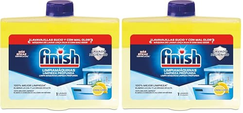 Finish Líquido para Lavavajillas, Limpia lavavajillas contra el mal olor, la cal y la grasa del lavaplatos, limpiador lavavajillas, 250 ml Limón (Paquete de 2)
