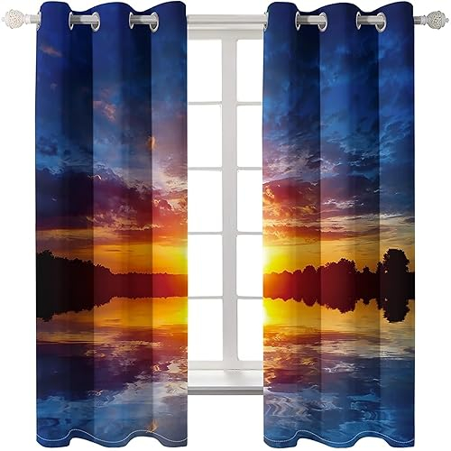 Homxi Vorhänge Blickdicht Thermo 2er Set,2 x 107W x 160H cm,Abdunkelnde Vorhänge Kinderzimmer Blau Orange Sonnenuntergang Vorhang mit Ösen