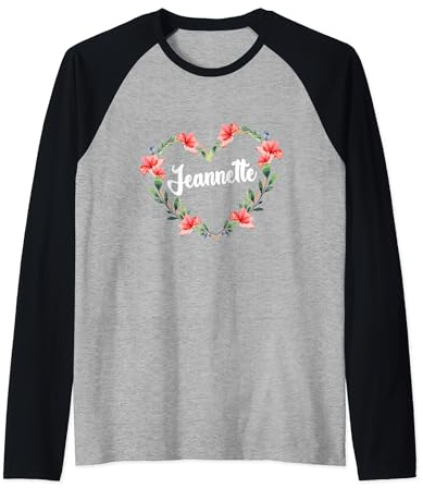 Jeannette Fleur Coeur Personnalisé Nom Jeannette Manche Raglan