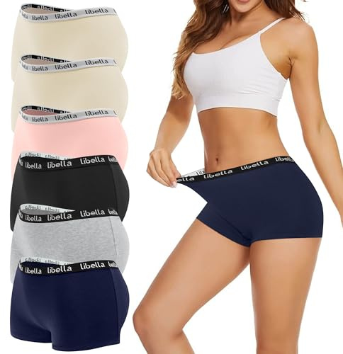 Uizuooy Boxershorts för damer i bomull, 6-pack, luftgenomsläppliga damtrosor, mjuka hipstertrosor med stretch, bekväma damunderkläder, flerpack , Flerfärgad 3, M