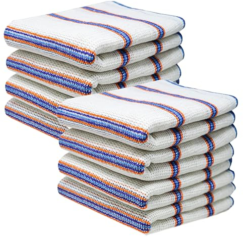 HOMESHOPA Dish Cloths, 8 Pack Cotton Antibacterial Super Absorbent Lint Free, Quick Dry Striped Kitchen Towels, Washing Up Dishcloths, 34 X 34cm