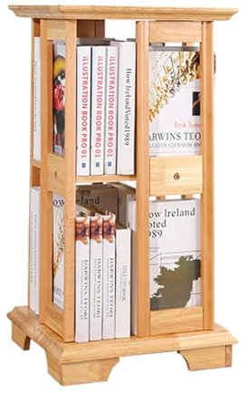 ZFUCMAYL Drehbares Bücherregal, 2-stufiges Drehbares CD-Regal, Eckregal Aus Massivem Holz, Stehende Regale Mit Offenem Design for Schlafzimmer, Wohnzimmer, Spielzimmer