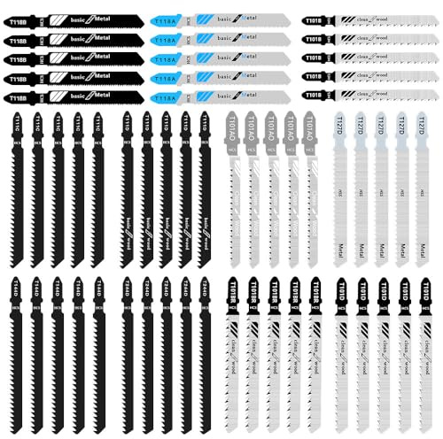 55tlg Stichsägeblätter Set T-Schaft Stichsägen Zubehör für Holz Metall Kunststoff PVC Stichsägeblatt HSS/HCS Sägeblätter Stichsäge