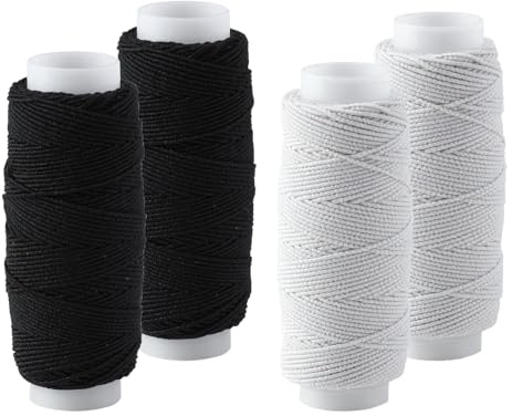 Semazztröja elastisk för sömnad, 4 rullar svartvit elastisk tråd elastisk spole elastisk sladd stretch sträng skjuvning elastisk för symaskin stickning kläder smyckestillverkning 0,5 mm 120 Yard