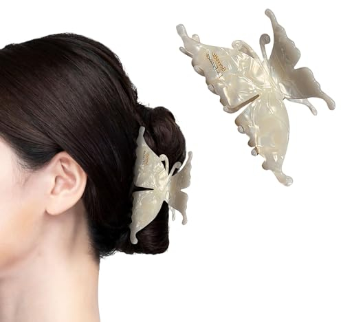 Große Haarklammern für Etwas Dickes Haar,Acetatmaterial Große Haarklammer,Haarklammern für Damen,Schmetterlings-Haarklammern für Damen, Große Haarklammern mit Einer Größe von 10cm(Weiß)