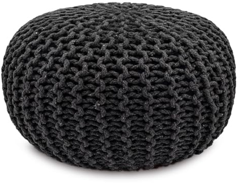 Amago home Strickhocker Pouf Ø45 o. 55cm Bodenkissen Sitzpouf XXL Baumwolle nachhaltig Größe ø 55 cm, Farbe steingrau