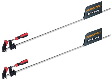 POWERTEC Lot de 2 colliers de serrage en acier de 91,4 cm avec limite de charge de 272,2 kg et gorge de 6,3 cm, pince F à réglage rapide et à libération rapide avec poignée de micro-réglage pour le