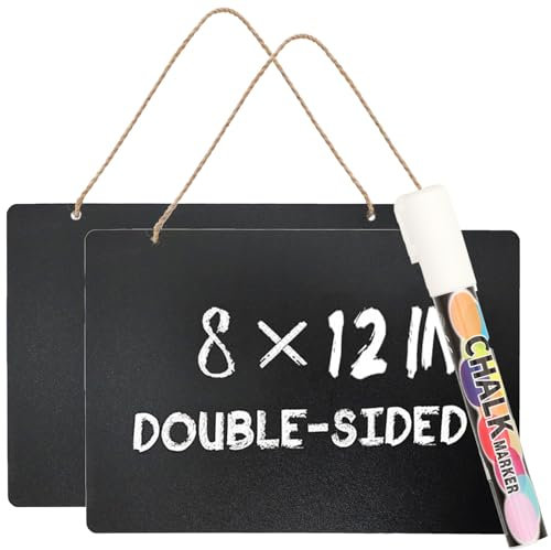 NANXJIUR Lot de 2 petits tableaux noirs à suspendre - Double face - Effaçables - Avec corde suspendue - Pour mariage, anniversaire, fête, événement - Rectangulaires