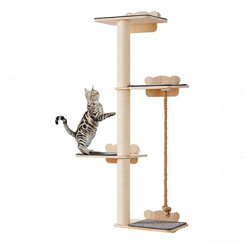 VEVOR 4 Tiers Tall Cat Tree, Cat Wall Furniture Set with 4 Jumping Boards, Wall-Mounted Cats Floating Shelf up to 40 lbs, 12 mm Pine Wood Pet Perch for Sleeping, Playing, and Climbing