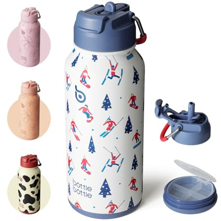 BOTTLE BOTTLE Insulated Water Bottle 950ml Stainless Steel with Straw and Pill Box | Stainless Steel,Sport Water Bottle, with Straw Dual-use Lid and Pill Box, Design for Gym,Skiing