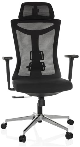hjh OFFICE Bürostuhl ergonomisch KAMIAK Drehstuhl mit 3D-Kopfstütze, Rückenlehne mit höhenverstellbare Lordosenstütze, Schwarz