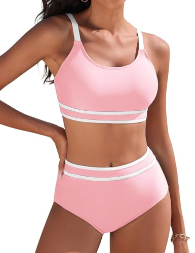 Tuopuda Tvådelad Dam Push Up Vadderad BH Badkläder Bikini Hav Strand Pool Kurvig Swimwear Justerbar, Rosenröd, XXL