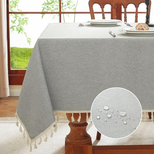 meioro Rechteckige Tischdecke, Wasserbeständige mit Lotuseffekt Quaste Tischtuch Polyester Tischabdeckung, Wasserdicht Tischdecken Tischschutz für Küche Esszimmer Bankett Dekoration (Grau,120x160cm)