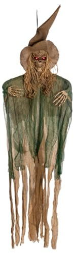 Horror-Shop Scary Vogelscheuche Hängefigur mit Bewegung, Licht & Sound 170cm