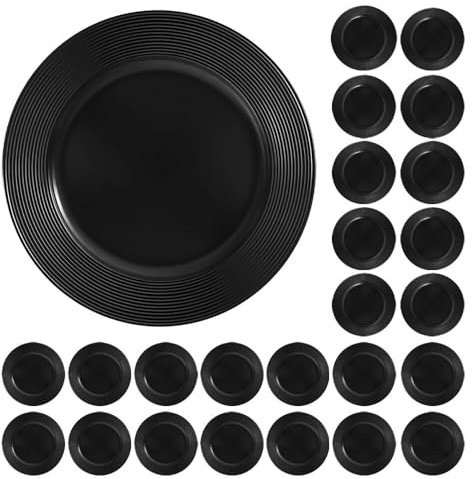 Murago - 24er Set Platzteller ca. 33cm Kunststoff schwarz - matt Unterteller für Teller Dekoteller Kerzenteller Untersetzer grosspackung Dekoration für Hochzeit Geburtstag Halloween Tischdeko