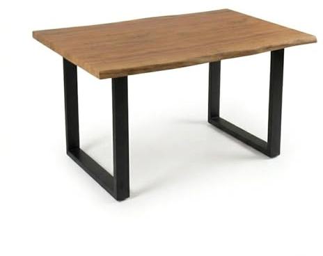 Bett11 Esstisch 160x85 cm Eiche-Optik U-Gestell Schwarz | 40 mm starke Tischplatte aus MDF-Holzwerkstoff mit markanter Baumkante