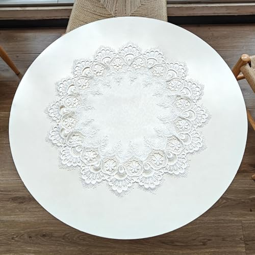 URROMA Napperon Rond élégant en Dentelle Jacquard Blanche, Nappe Isolante pour décoration de Maison, Commode, Table à Manger, 48,3 cm