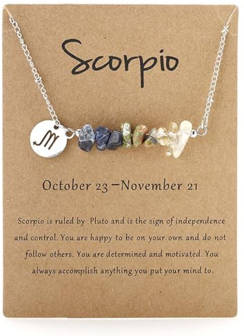 oasymala Collane di cristallo per donna - Pietre naturali - Perle, Ciondolo Zodiacale, Catena d'argento regolabile (Scorpione)