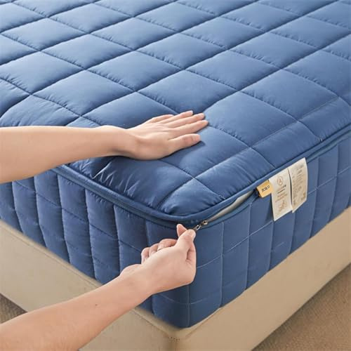 TYYUETY Coprimaterasso Matrimoniale con Cerniera, coprimaterasso Spesso, coprimaterasso Traspirante-Blue- 135x190+21cm