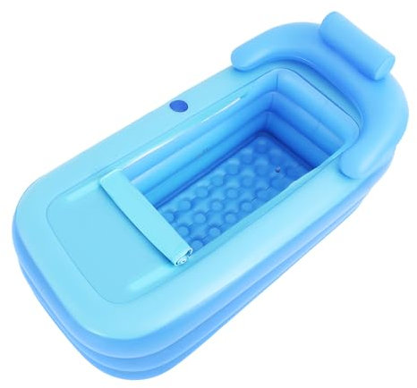 Vasca da bagno gonfiabile per adulti, blu, in PVC, rettangolare, con cuscino cervicale, ripiano per bicchiere/cellulare, relax per la casa, 160 x 84 x 64 cm