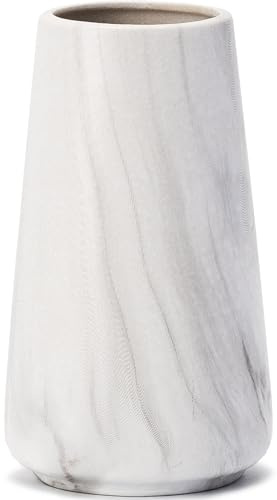 Vaso in marmo bianco – Vaso da fiori in ceramica bianca da 15,2 cm, vasi bohémien per erba della pampa, vasi minimalisti moderni per la decorazione della casa, mensola da tavolo, soggiorno, casa