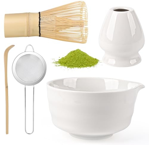 5 Pezzi Matcha Kit, Matcha Whisk Set,Frusta Matcha, Ciotola Matcha, Supporto Chasen, Cucchiaio di Matcha, Setaccio Di Matcha, per La Casa, l'Ufficio e la Sala da Tè (C)