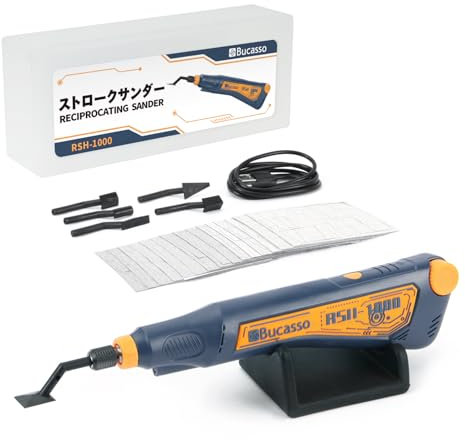 Bucasso Reciprocating Sander, Variable Speed and USB Charging with LED Light, Pen Sander with 6 pcs Sanding Head, Fit for Sanding, Polishing, Finishing, DIY Crafts (Blue)