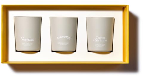 L'OCCITANE Cofre de Navidad con 3 velas, Almendra, Cocon de Sérénité y Verbena, Fabricado en Francia