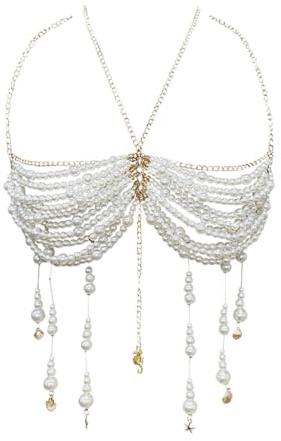 Modisches Neckholder-Top mit Perlen und Quasten, Körperschmuck, Brustketten-BH für Damen