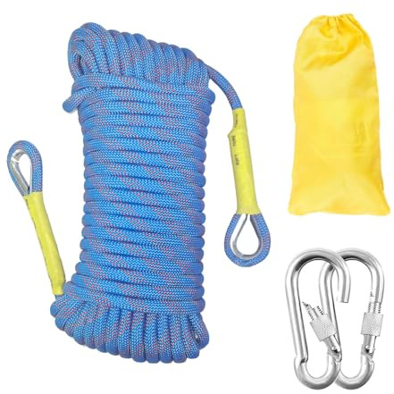 Gangying Corde d'escalade Statique 14 mm Cordon Accessoire Équipement 10m Corde d'évacuation avec 2 Mousquetons pour Équipement d'escalade sur Glace Sauvetage Incendie