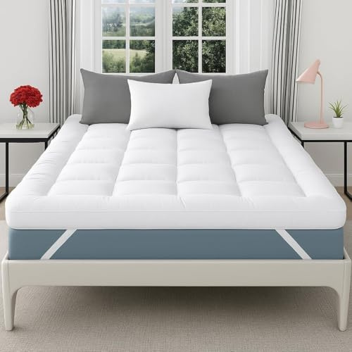 Elite Essentials Premium Hotel Quality Quilted Mattress Topper Kingsize Bed – 10cm Extra Deep (1100GSM) Microfiber Filling, Soft & Breathable Mattress Topper with Easy Fit Straps (150x200cm)