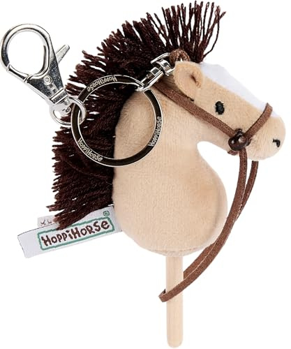 Hoppihorse by Hoppimals – Mini Käpphäst Nyckelring med. Tyglar – Plyschhuvud med Träpinne – Mini Hobbyhorse
