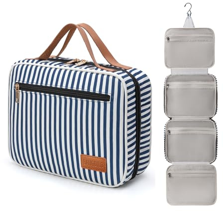 Beauty case da viaggio da appendere, trousse cosmetica di grande capacità | Design multi-scomparto quattro in uno, materiale in PVC impermeabile, doppie cerniere scorrevoli e ganci integrati.
